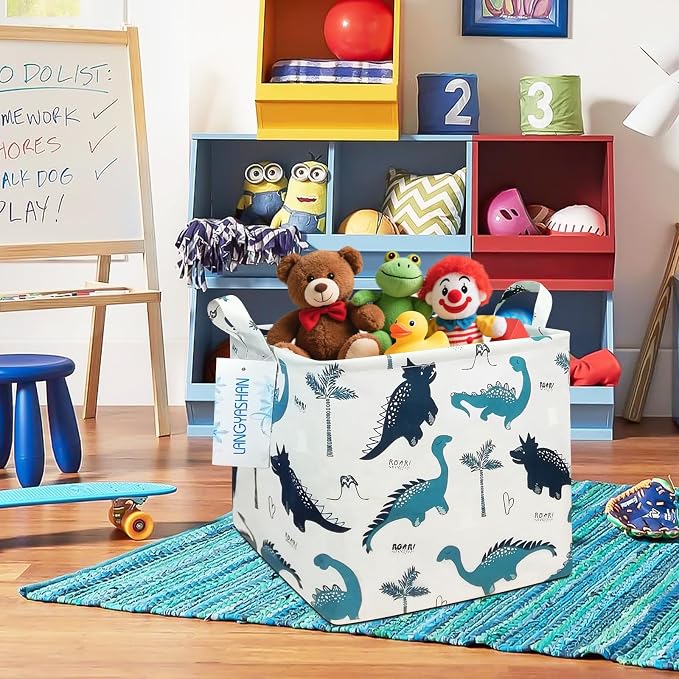Square Storage Baskets Children Shelves Gift Toy Organizer Room Dinosaur | Laundry Hamper Collapse Canvas with Handles for Organizing Home Kitchen Children Toys Office Closet Shelf