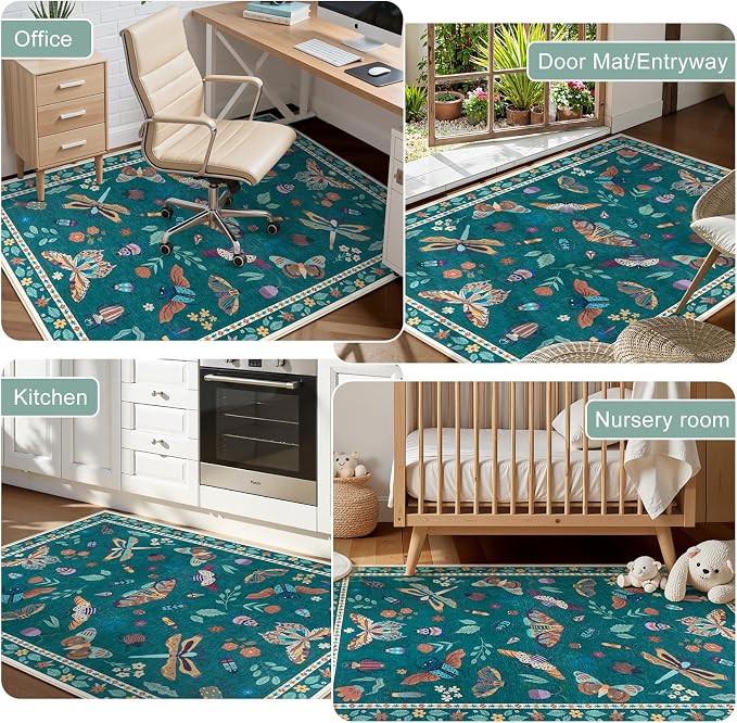 Anidaroel 48"x60" Office Chair Mat for Hardwood Floor/Tile, Anti-Slip Desk Rug for Offices, Insect Print Dark Green Office Rugs for Rolling Chairs, Low Plie Gaming Chair Mat for Hardwood