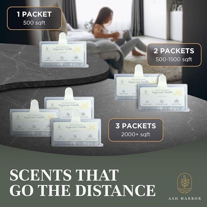 Sugarcane Vanilla Whole House Air Freshener 6 Pack for HVAC Filter Scent | Lasts Up to 4 Weeks, Peel and Stick, Odor Eliminator for Home Vents, Room Freshener for Office, Ash Harbor AC Vent Pad