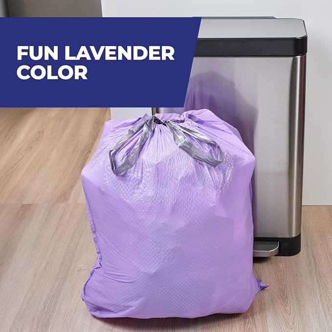 Hefty Ultra Strong 13 Gal Purple Kitchen Trash Bags, Lavender Scent, 110ct | Bulk Pack, 13G Tall Purple Trash Bags with Drawstrings for Kitchen, Resists Leaks, Continuous Odor Control, Fabuloso Lavender