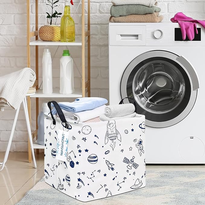 Square Storage Baskets Children Shelves Gift Toy Organizer Room Spaceship | Laundry Hamper Collapse Canvas with Handles for Organizing Home Kitchen Children Toys Office Closet Shelf