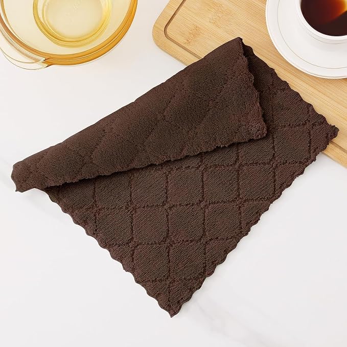 Homaxy 18 Pack Super Soft Absorbent Dish Cloths, 10" x 10", Brown | Coral Velvet, Nonstick Oil Fast Drying Microfiber Cleaning Cloth, No Lint Household Dishcloths