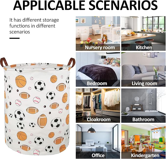 Collapsible Laundry Basket in Bedroom Waterproof Laundry Hamper in Bathroom Large Laundry Bag in College Dormitory Cloakroom Livingroom Nursery Organizer Toy Bin Football-008