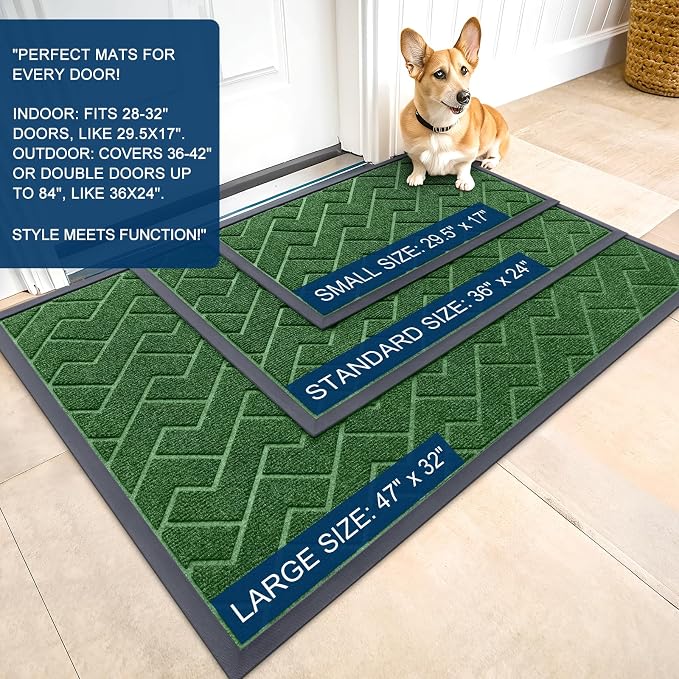 OLANLY Front Door Mat Outside 71x23, All-Season Absorbent Rubber Doormat | Green, Heavy-Duty, Stain and Fade Resistant, Waterproof Non-Slip Backing, Low-Profile Indoor Outdoor Floor Mat for Entryway