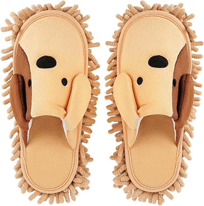 Detachable Dog Microfiber Mop Slippers Dusting for Home Khaki | Washable Mopping Shoes, Floor Dusting Slippers, Cleaning Slippers for Dirt Hair