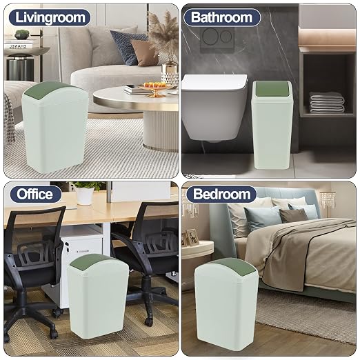 4.5 Gallon Swing Top Garbage Can, Slim Waste Bin (Green) | Plastic Dustbin with Swing Lid, Space-Saving Waste Bin for Bathroom, Bedroom, RV