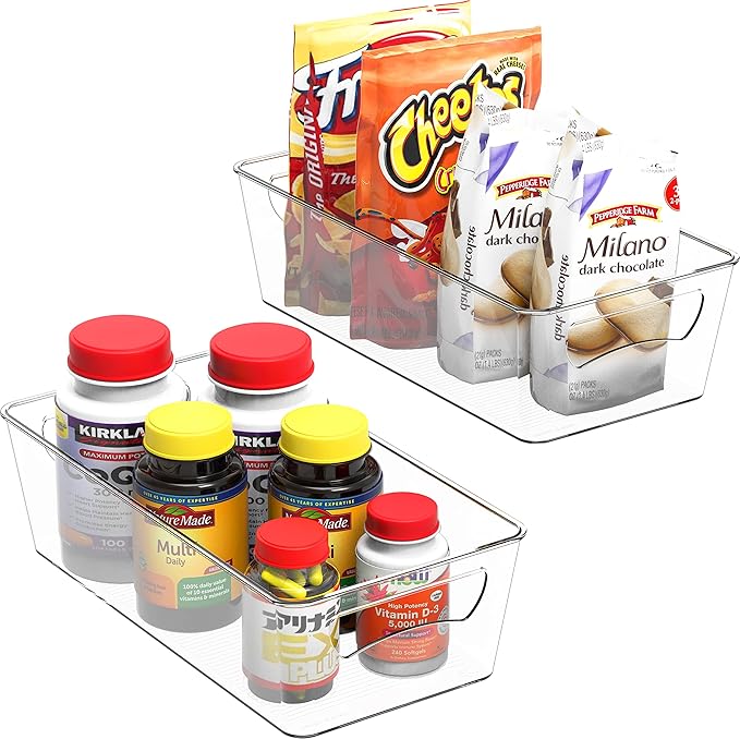 Simple Houseware 2 Pack Clear Fridge Organizer Bin Storage (12"x6"x3.4") | for Cabinet / Pantry / Refrigerator / Freezer / Kitchen