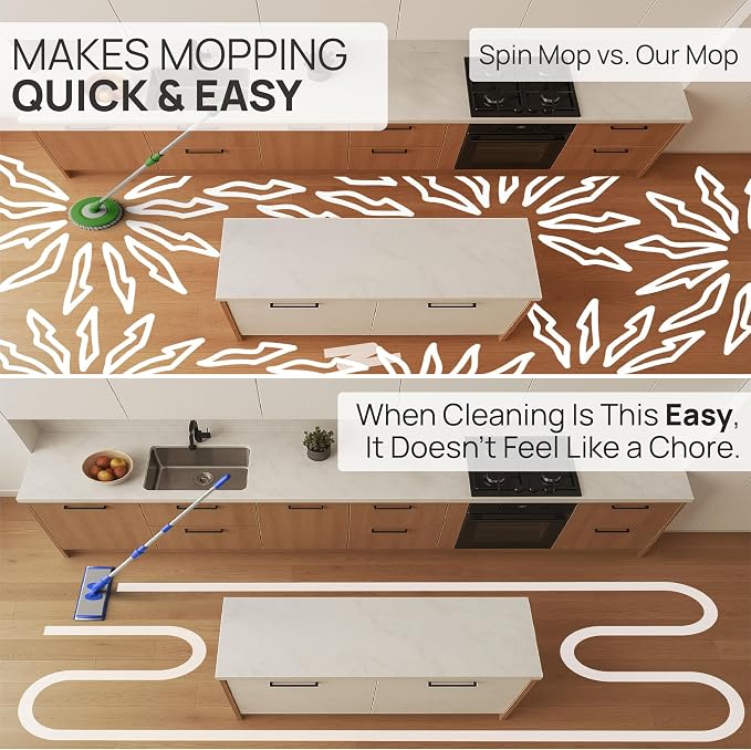 Microfiber Wholesale 24" Professional Microfiber Flat Mop – Wet, Dry & Dust for Hardwood, Vinyl Plank, Laminate & Tile – Commercial Flat Mop System, 64" Stainless Handle, 3 Reusable Pads
