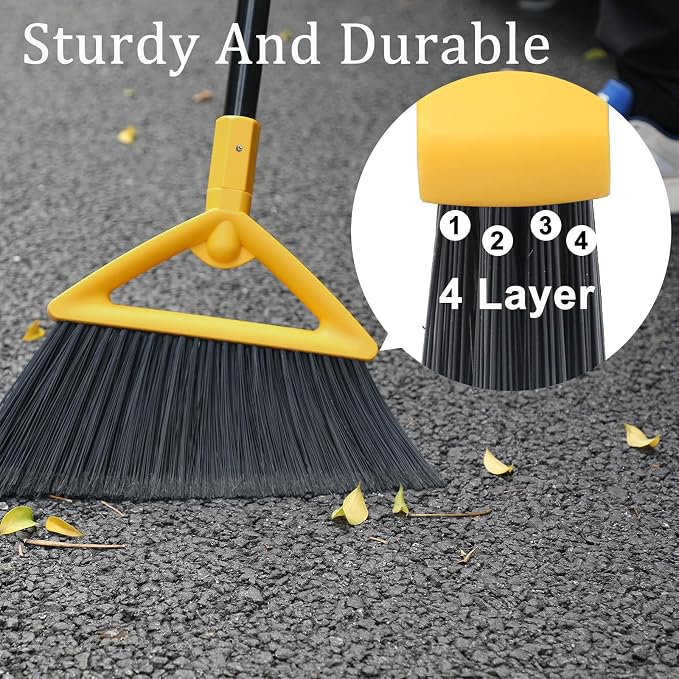 Heavy Duty Yellow Angle Broom with Long Handle - 2 Pack | Versatile Indoor/Outdoor Sweeping, for Courtyard/Garage/Sidewalk/Kitchen/Lobby/Canteen, Durable & Efficient