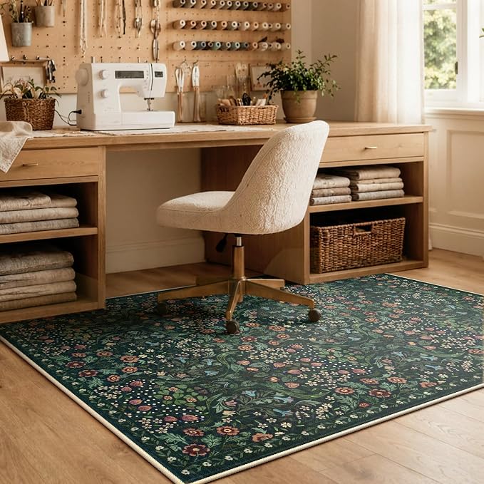 Anidaroel Floral Office Chair Mat for Hardwood & Tile Floor, 48"x60" Desk Chair Mat for Home Office, Under Desk Rug for Rolling Chair, Non Slip Computer Chair Mat, Low-Pile Carpet Protector Rug