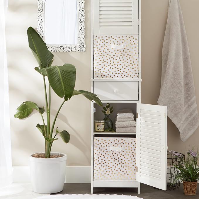 DII Woven Polyester Storage Bin, Polka Dot, White & Gold, Large Set of 2