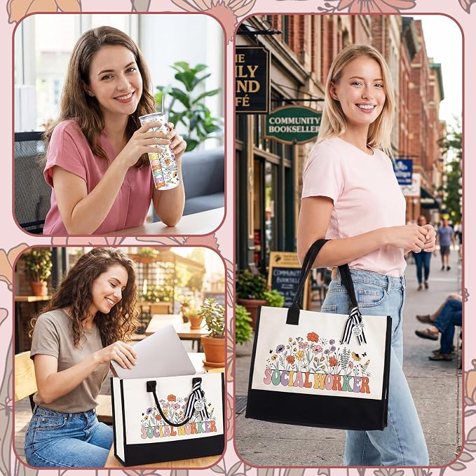 Patelai 7 Pcs Social Worker Appreciation Gift, Worker Must Haves Gifts | with 20 oz Tumbler Tote Bag Candle Socks Makeup Bag Keychain Card for lcsw Bsw Msw Dsw Lcsw Coworker Volunteer Office Supplie
