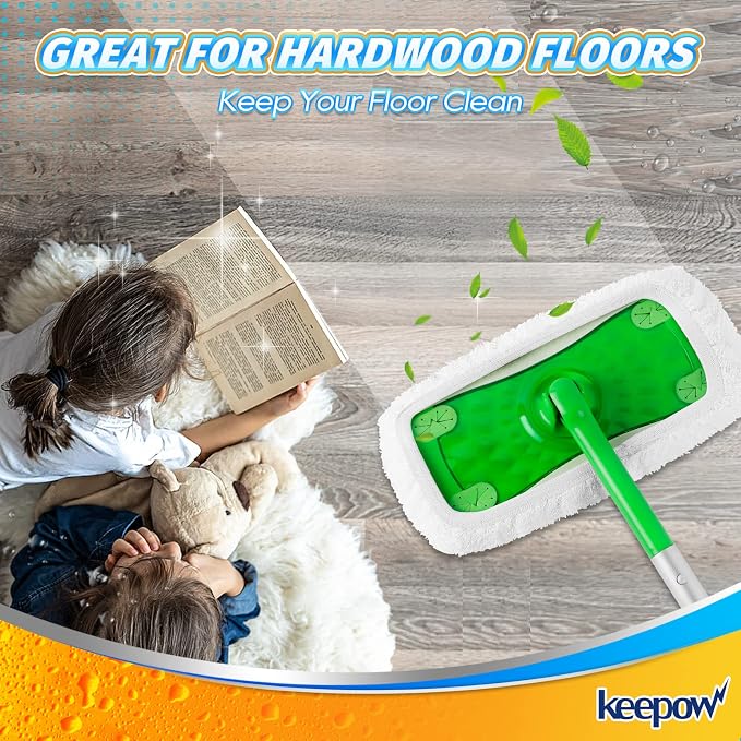 KEEPOW Reusable Microfiber Mop Pads Compatible with Swiffer Sweeper, 6 Pack | Dry Sweeping/Wet Mopping Cloths, Washable Microfiber Mop Pads Refills for Hard-Surface/Hardwood Floor Cleaning