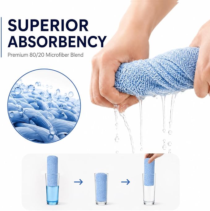 Veco Microfiber Cleaning Cloth Roll with Holder 80 PCS, 12" x 12" Blue | Tear Away Reusable Towels, Lint-Free & Streak-Free Cleaning Cloths, Paper Towel Alternative for Kitchen, Home & Car