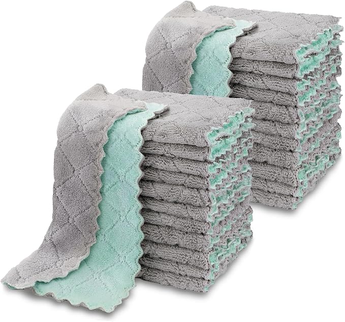 AIDEA Kitchen Dishcloths, 24 PK Reusable Dish Towels Coral Fleece 6"x10.4" | Absorbent Microfiber Cleaning Cloths No Odor No Pilling, Fast Drying Kitchen Towels, Soft Fabric Dish Rags for Washing Dishes