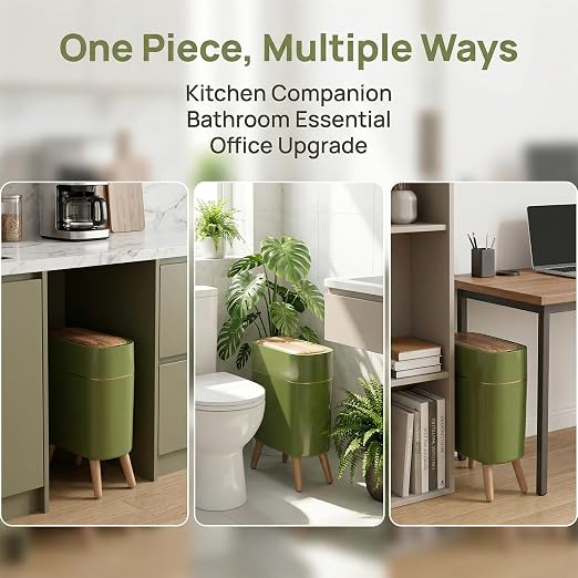 suyika Automatic Trash Can, 2.6 Gallon/10L, Wood Grain Lid and Legs | Bathroom Trash Can with Lid, Touchless, Waterproof Garbage Bin, For Bedroom, Bathroom, Office, Living Room