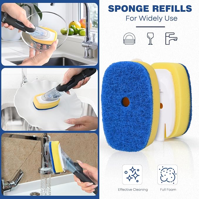 Sponge Brush Refills for OXO Soap Dispensing Dish Brush 8 Pack Refill Heads | Scrub Replacement Head for Scrubber Non-Scratch Sponge Replacement Head Fits Soap Dispensing Handle for Pots Pans Sink
