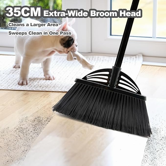 Four-Section Rod Long-Handled Broom,Heavy-Duty Broom, Angle Broom for Outdoor/Indoor（Black+Red）