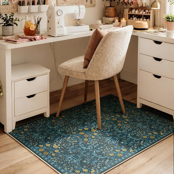 Anidaroel Floral Office Chair Mat for Hardwood Floor, 36"x48" Under Desk Chair Rug for Rolling Chair, Anti-Slip Computer Chair Mat, Low Pile Carpets Protector Mat for Home Office Gaming Room