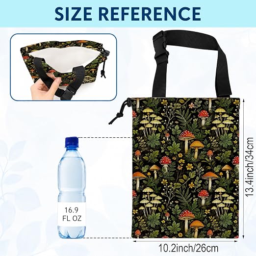 Cottagecore Mushroom Car Trash Bag Hanging for Back Seat | Rustic Forest Plant Floral Canvas Drawstring Car Garbage Bag with Adjustable Buckle Vehicle Trash Can