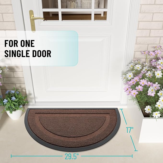 OLANLY Half Circle Front Door Mat Outside 29.5x17 All-Season Rubber Doormat | Chocolate Brown, Absorbent, Heavy-Duty, Stain and Fade Resistant, Non-Slip Backing, Low-Profile Indoor Outdoor Entryway Mat