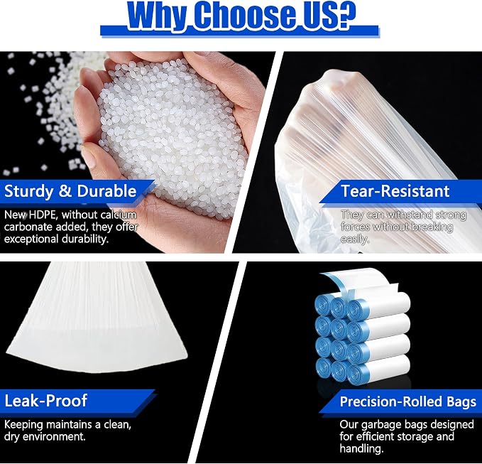 Small Trash Bags 2.6 Gallon, 360 Count -1.2 Mil Drawstring Mini Garbage Bags, Plastic White Trash Can Liners for Bathroom Accessories, 10 Liter, Bedroom, Dorm Room Essentials, Office