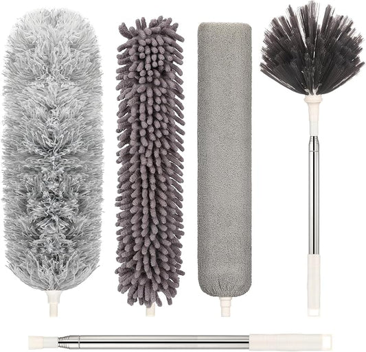 Microfiber Duster with Extension Pole(Stainless Steel) 30 to 100 Inches, Washable Dusters, Reusable Dusters, Bendable Duster for High Ceiling, Cleaning Ceiling Fan, Furniture, Blinds, Cars