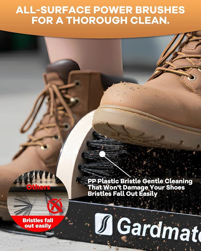 Boot Brush and Scraper Combo - 4-Way Boot Cleaner Brush Outdoor Heavy Duty, Dual Anti-Slip Base with Magnetic Storage - Mud, Snow, Boot Scraper for Home, Farm, Garden - Includes Screws