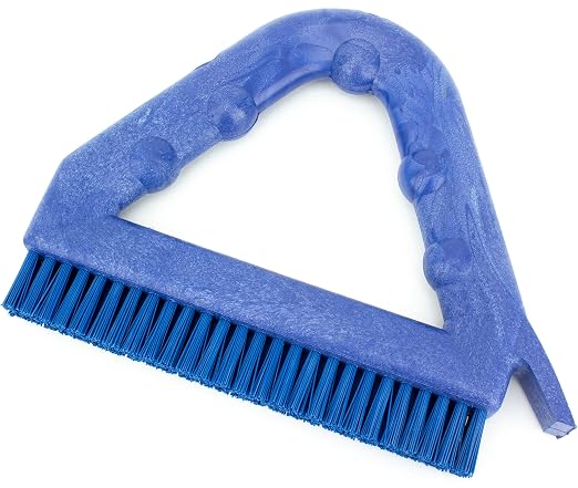 SPARTA Blue Plastic Grout Brush, Triangle-Shaped Scrub Brush with Scraper for Cleaning Tiles and Grout, 9 x 7 x 7 Inches