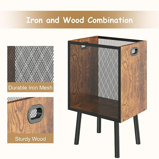 Office Garbage Can, Iron and Wood Office Trash Can with Legs, 4.5 Gallon Rectangular Design Wastebasket with Handle, Industrial Style Trash Can for Bathroom, Laundry Room, Kitchen, Office, Dorm