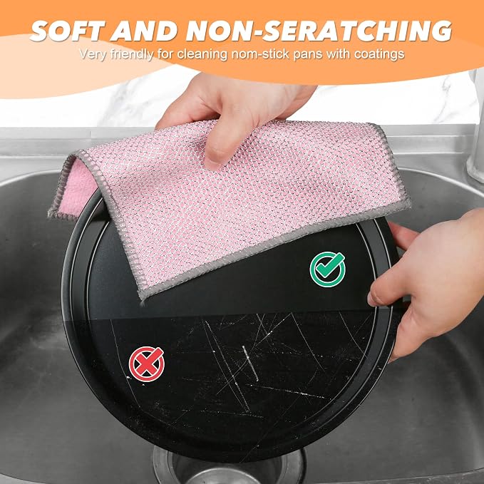 12Pack Multipurpose Wire Dishwashing Rags, Upgrade Non Scratch Wire Dishcloth, for Wet and Dry Use, Reusable Metal Scrubbing Microfiber Clean Cloths for Home/Kitchen/Stove(Blue)