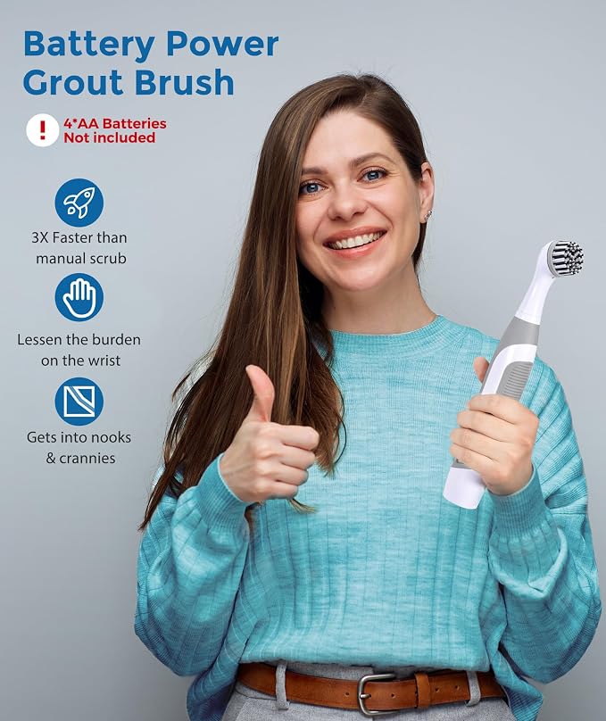 kHelfer Electric Cleaning Brush with Battery Power, Electric Grout Brush | Lightweight & Waterproof, 5 Brush Heads, Stainless Steel Wire Brush, Cleaning Brush for Grout, Tile, Corner, Crevice, Kitchen