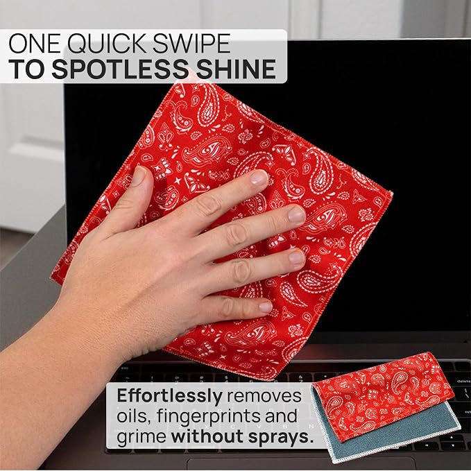 Microfiber Wholesale Quick Cloth Glasses Cleaning Cloth 8x8 Paisley Red | 1-Pack with Case | Double-Sided Lens Cleaner for Eyeglasses, Camera & Screens | Reusable Microfiber Glass Polishing Cloths