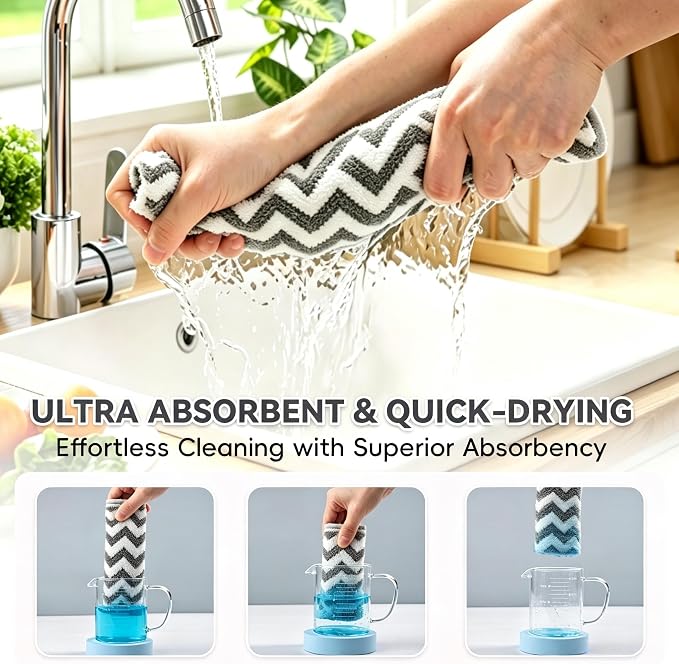 Microfiber Cleaning Cloths, 6 Pack Gray Kitchen Towels | 13.5x29 Inch, Ultra Soft Super Absorbent, Lint Free Dish Towels with Hanging Loop, Reusable for Household Cleaning