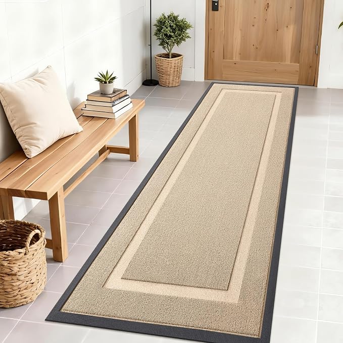OLANLY Front Door Mat Outside 71x23, All-Season Heavy-Duty Rubber Doormat | Off-White, Absorbent, Stain Fade Resistant, Waterproof Non-Slip Backing, Low-Profile Indoor Outdoor Floor Mat for Entryway