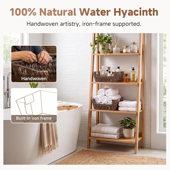 StorageWorks Pantry Baskets for Organizing, Hyacinth Wicker Storage Baskets | Wicker Storage Baskets for Shelves, Rattan Basket with Handles for Home Storage, 2 Pack Decorative Woven Baskets, Brown