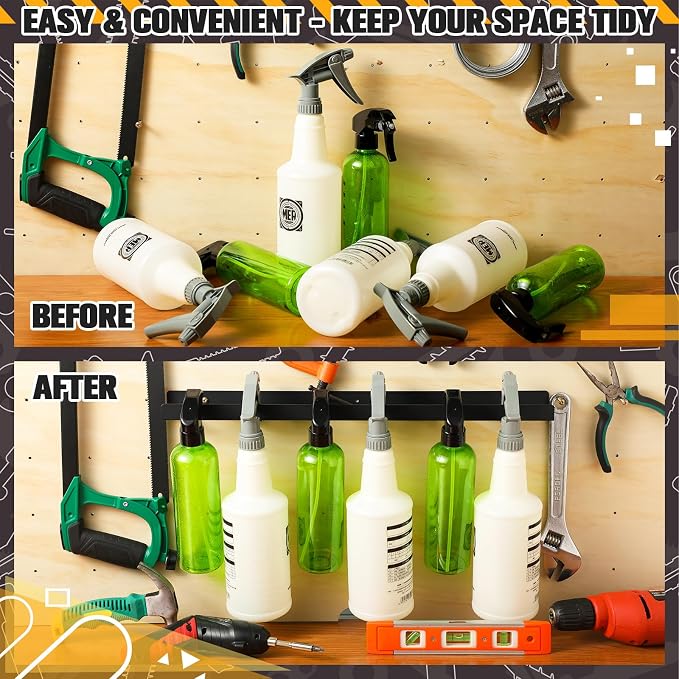 MorningRo 2 Pcs Spray Bottle Holder Wall Mounted Universal Trigger | Spray Bottle Storage Rack, Hardware Hanger Organizer, Holds up to 12 Sprayers (16 Oz), Mobile Garage Home Organizer