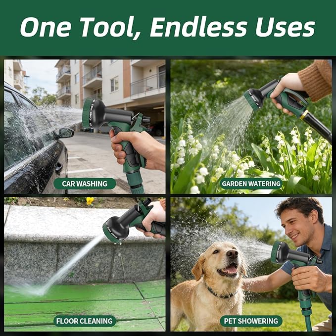 Besiter Garden Hose Nozzle with 10 Spray Patterns : 2 Pack High Pressure Water Sprayer for Car Washing, Pet Bathing & Lawn Care with Lock Feature & Comfort Grip – Fits All 3/4" Standard Hoses Thread