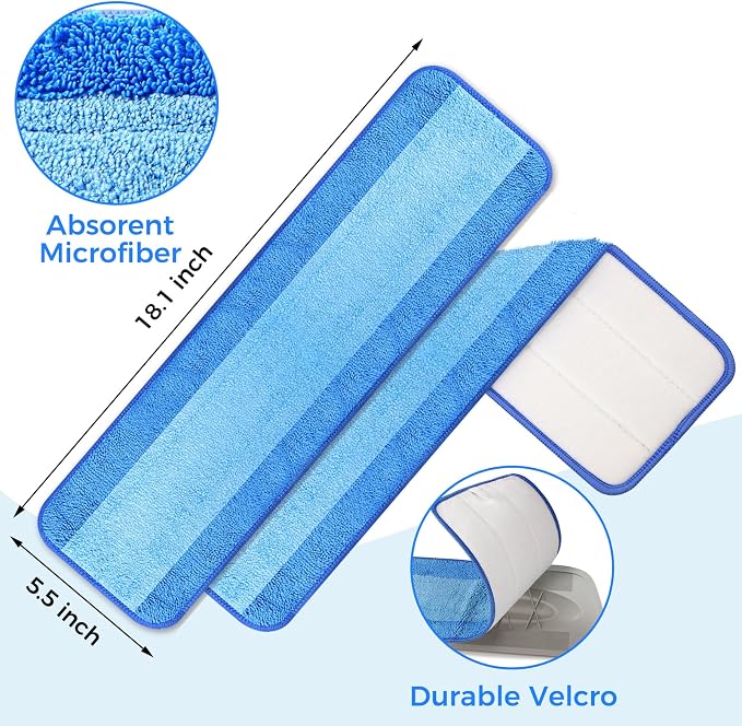 4-Pack 18 Inch Microfiber Mop Pads Compatible with Bona, Washable Reusable | Compatible With Bona And Similar 18" Mops; Dual-Sided Microfiber For Wood, Tile, Laminate, Vinyl And Stone Floors
