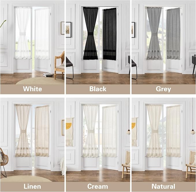 Linen French Door Curtains 2 Panels W25 x L72 with Dual Rod Pocket | Semi Sheer Light Filtering, Privacy Protection Curtain, for Farmhouse, Sliding Door, Light Coffee Drapes, with Tieback
