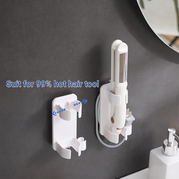 Wall-Mounted Hair Tool Organizer - Curling Iron, Straightener, and Dryer Holder for Bathroom Storage (2 Black)
