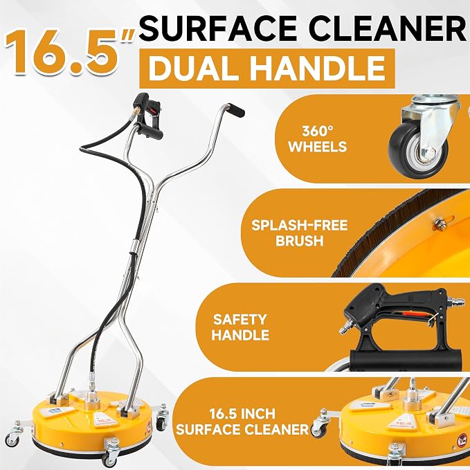RIDGE WASHER Power Washer Surface Cleaner with Dual Handle, 16.5 Inch | Pressure Washer Surface Cleaner with 4 Wheels, 4000 PSI, For Driveways, Sidewalks, Patios, Decks