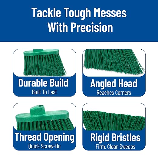 SPARTA Sweeper Broom – 12 Inch Angled Outdoor Broom Head with Durable Polypropylene Bristles, Standard Thread Compatible for Home Garage or Kitchen Cleaning, Green, Pack of 12