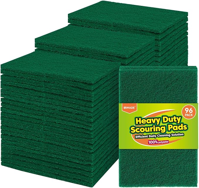 UNIMADE Heavy Duty Scouring Pad, 96Pcs Household Scour Pad for Kitchen, Garage and Outdoors, Reusable Dish Scrubber Pads for Pan and Metal Grill - Green | for Kitchen, Garage and Outdoors, Reusable Dish Scrubber Pads for Pan and Metal Grill - Green