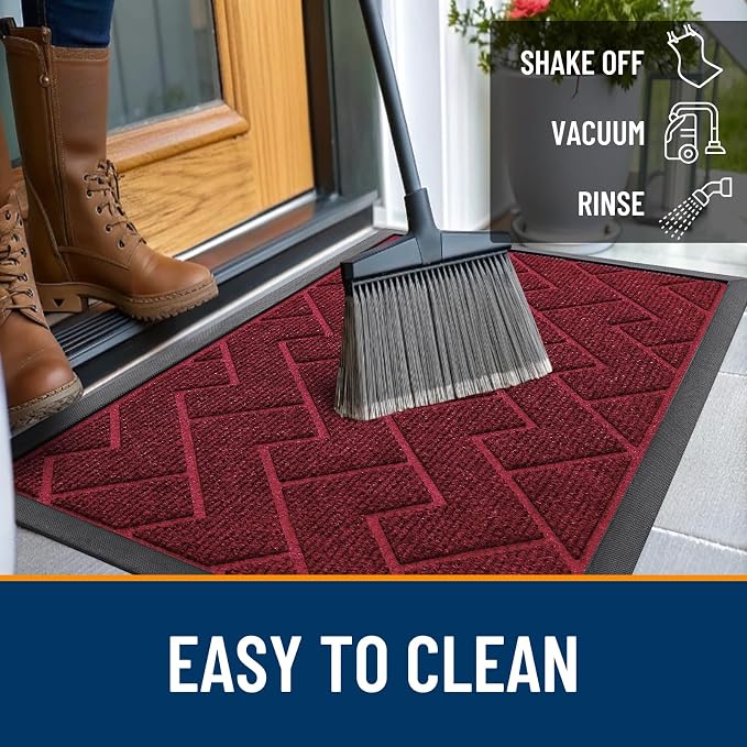 OLANLY Front Door Mat Outside 59x34, All-Season Absorbent Rubber Doormat | Wine Red, Heavy-Duty, Stain Fade Resistant, Waterproof Non-Slip Backing, Low-Profile Indoor Outdoor Floor Mat for Entryway