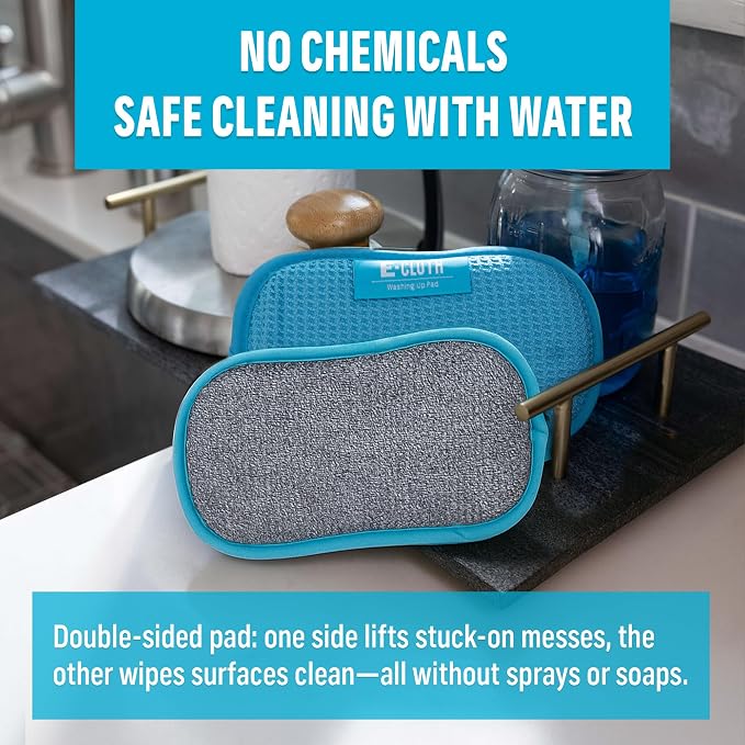 E-Cloth Washing Up Pad, Premium Microfiber Non-Scratch Kitchen Dish Scrubber Sponge, Ideal for Dish, Sink and Countertop Cleaning, 100 Wash Guarantee, Blue, 1 Pack
