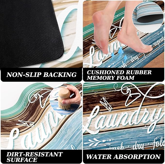 Non-Slip Laundry Room Rug Runner 17.3"x47.2" Washable Farmhouse Bathroom Mudroom Kitchen Mat for Entryway Washer and Dryer Carpet Decor Accessories