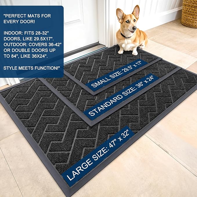 OLANLY Front Door Mat Outside 59x34, All-Season Absorbent Rubber Doormat | Black, Heavy-Duty, Stain and Fade Resistant, Waterproof Non-Slip Backing, Low-Profile Indoor Outdoor Floor Mat for Entryway