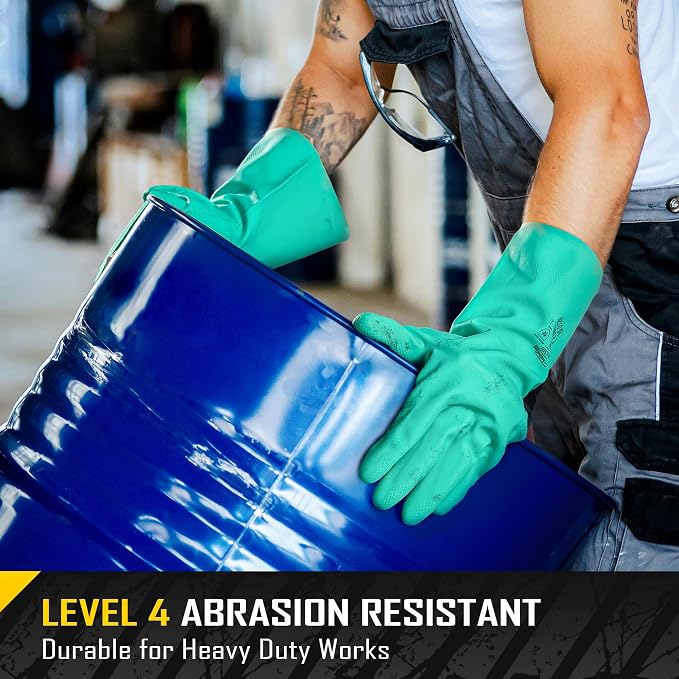 COOLJOB 18 Mil Chemical Resistant Nitrile Gloves 13" Long, Resist Household Acid, Alkali, Solvent and Oil, Latex Rubber Free