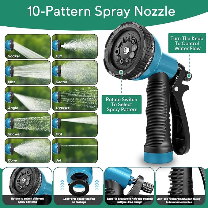 Expandable Garden Hose 100ft with 10 Function Nozzle, 2026 No Kink Water Hose 100 ft, Leak-proof Sturdy Metal Fittings, Durable 3750D Fabric, Lightweight, Flexible for Outdoor Watering, Car Washing